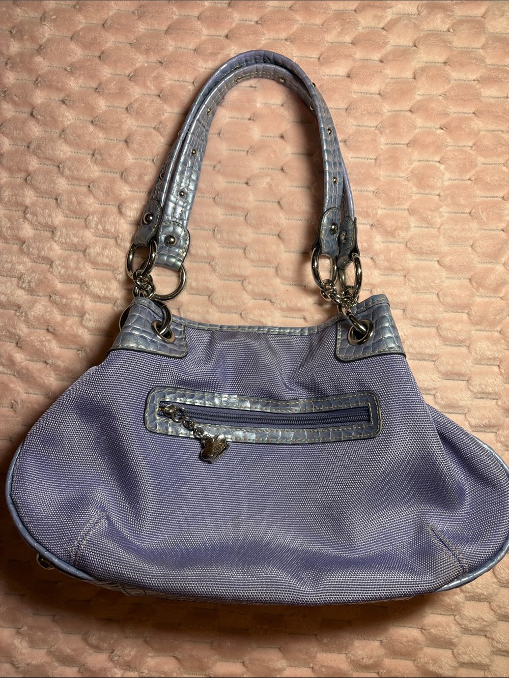 Y2K Kathy Van Zeeland Croc-Embossed Studded Shoulder Bag 💜🩵